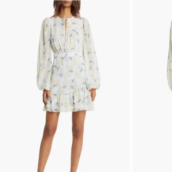 Ted Baker Suziiee Floral Long Sleeve Tiered Mini Dress In Sky Blue Size U.S 4 - Picture 3 of 13